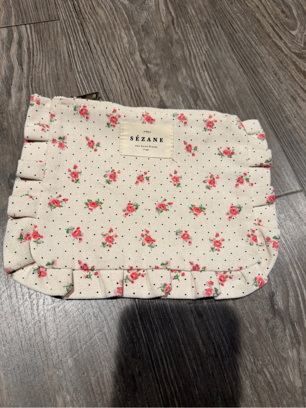 Sézane Cream Cosmetic Pouch with Pink Rose Print